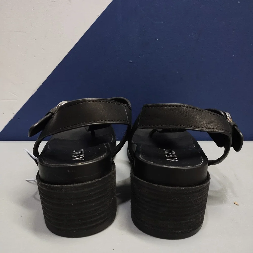 Aerosoles California Platform Thong Sandals Womens 5M Black Leather Buckle Strap